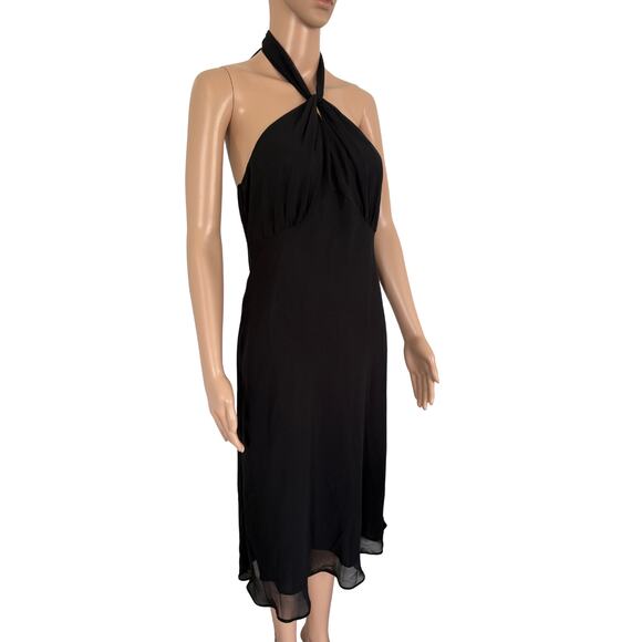Vintage Halter Midi Slip Dress Chiffon 8 Blck Babydoll Whimsigoth Y2K Holiday - Picture 3 of 7